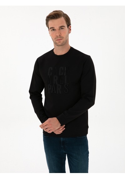 Siyah Regular Fit Bisiklet Yaka Sweatshirt