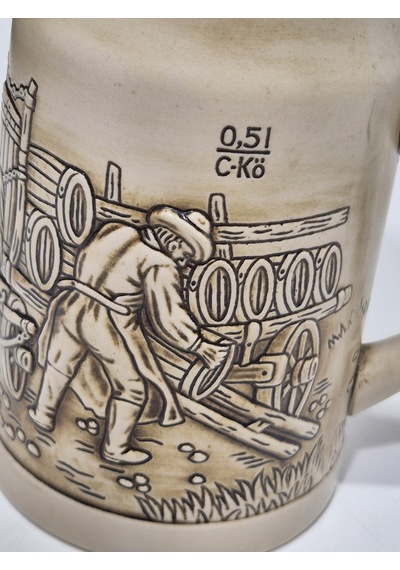 Vintage Tankart Kabartmalı At Arabası Figürlü Alman Bira Bardağı 14cm
