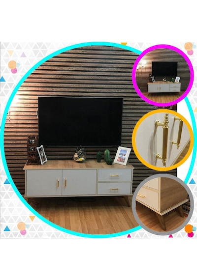 Claros Tv Sehpası Tv Ünitesi 150x40x60 Cm Tv Standı Meşe - Beyaz