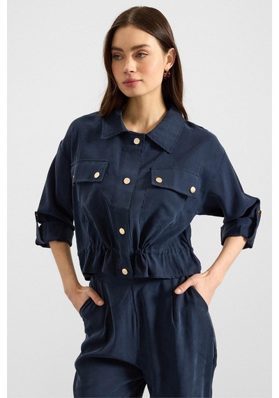 Olcay Metal Çıtçıtlı Crop Modal Ceket Lacivert 8285