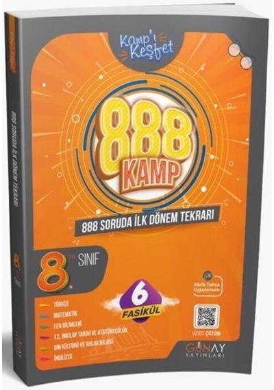 Günay 8.sınıf Lgs 888 Soruda 1.dönem İlk Dönem Tekrar Kamp Kitabı - Yeni