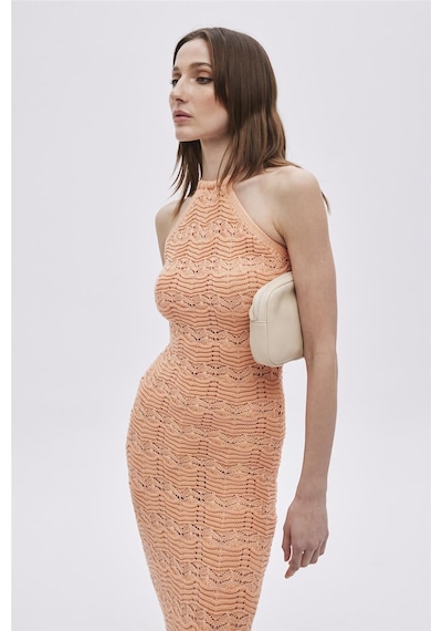 Sherin Oranj Halter Yaka Midi Triko Elbise-oranj