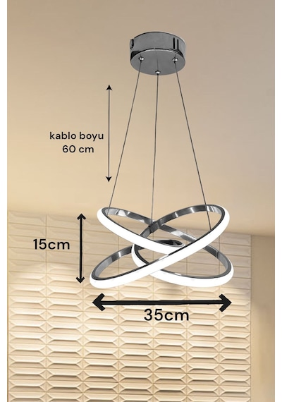 Renkoled Aydınlatma Kumandalı 3 Renk Işıklı Krom Kasa Modern Sarkıt Led Avize Krom