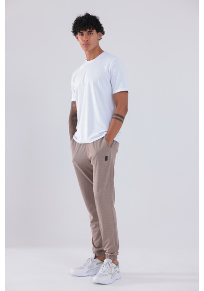 Rowinger Premium Merserize Kumaş Logolu Lastikli Paça Jogger Erkek Eşofman Altı Camel A.kahve