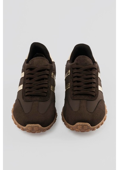 Mubiano Kadın Sneaker Süet Detaylı Bağcıklı Spor Ayakkabı Brano Kahverengi Kahverengi