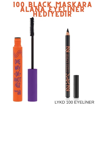 Beaulis Fun Volume&hacim 100 Black Maskara-lykd 100 Black Eyeliner Hediye. 000 Black