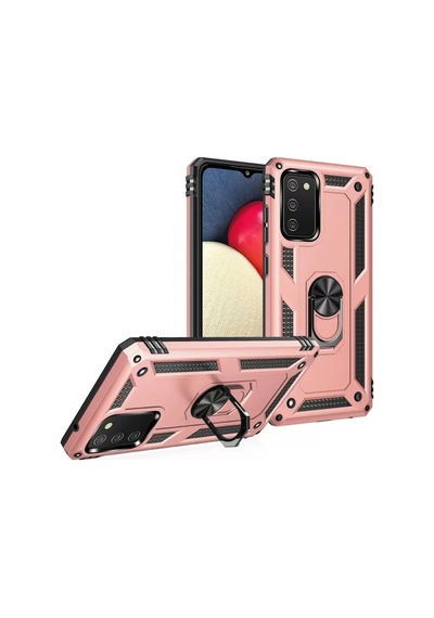 Newface Samsung Galaxy A03s Kılıf Sofya Yüzüklü Silikon Kapak - Rose Pembe