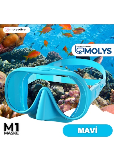 M1 Molys Dalış Maskesi + Kutusu + Şnorkel Seti Mavi