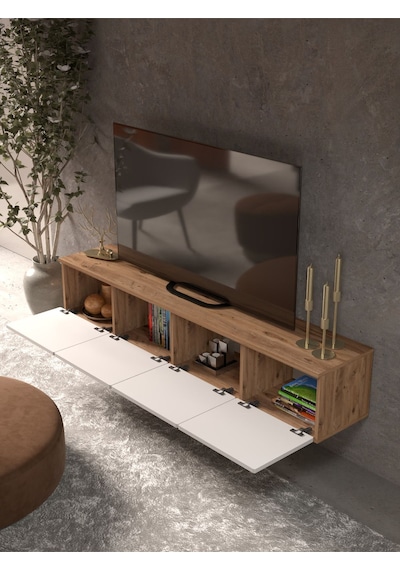 Bohem Şık 180 Cm 4 Kapaklı Mdf Kapak Duvar Tv Ünitesi Beyaz