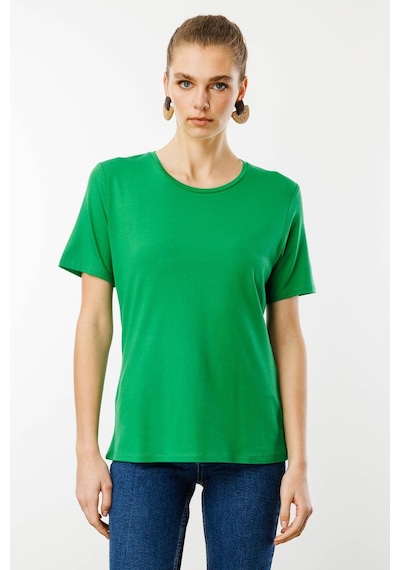 Kadın Sıfır Yaka Basic Penye T-shirt A.yeşil Yeşil