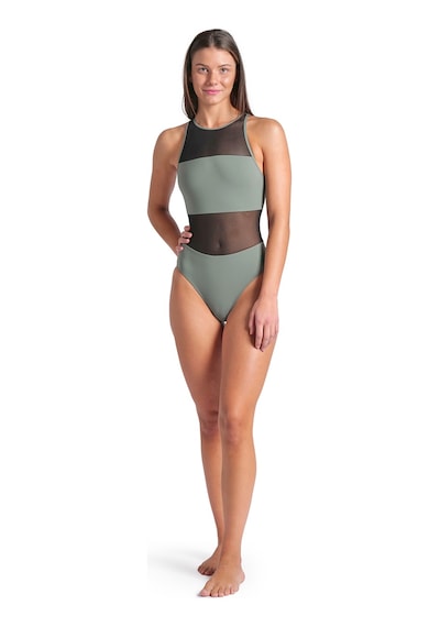 Arena Mesh Panels Swimsuit Vent Back Kadın Gri Yüzücü Mayosu 006658600 1666957 Gri