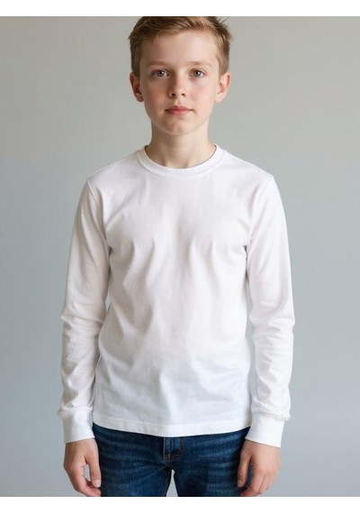 Zekids Erkek Çocuk Pamuklu Bisiklet Yaka Uzun Kollu Basic T-shirt-16775 Ekru