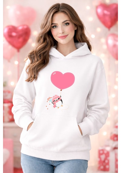 Stil X Sevgililer Gününe Özel, Kapüşonlu Kadın Sweatshırt, Valentıne's Day Beyaz-18