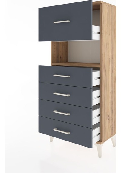 Hyperion Dolap Tek Raflı 5 Çekmeceli 60x44x134 Çam-antrasit Atlas Çam