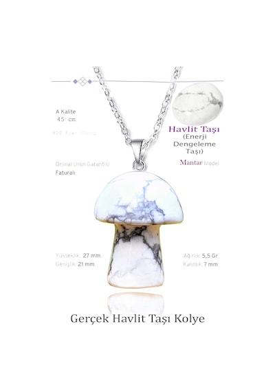 Erilsa Sertifikalı Mantar Model Havlit Taşı Kolye - Gümüş Aparatlı Çok Renkli