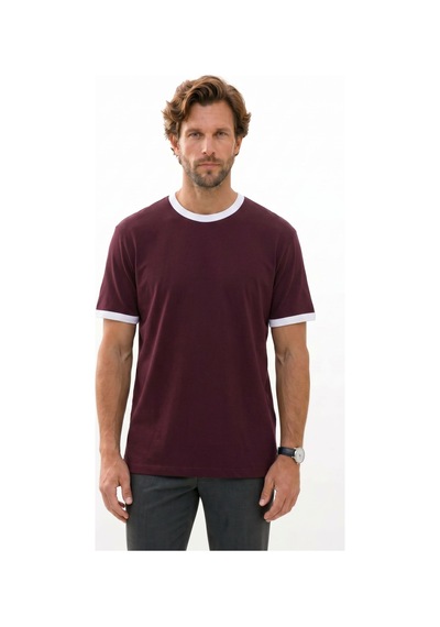 Tudors Erkek Regular Fit Klasik Kesim %100 Pamuk Kısa Kollu Bisiklet Yaka Bordo Tişört-51577