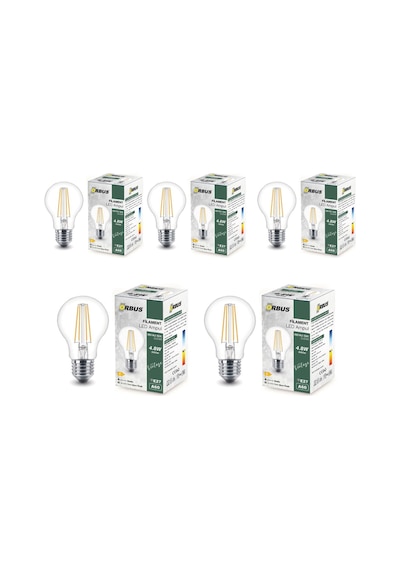 B60 4.8w E27 Led Ampul Clear Beyaz Işık 600lm 5 Adet