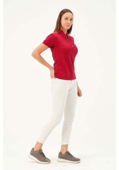 Msw Kadın Kısa Kollu Regular Fit Polo Yaka T-shirt Açık Bordo