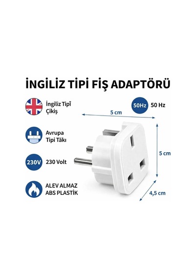 Lexroo İngiliz Tipi Fiş Adaptörü Uk 'den Tr Priz Dönüştürücü, Avrupa Giriş Uyumlu