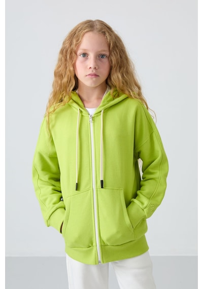 Tommy Life Lime Yeşil Pamuklu İçi Tüylü Yumuşak Dokulu Standart Fit Nakışlı Kız Çocuk Sweatshirt - 75149 Yeşil
