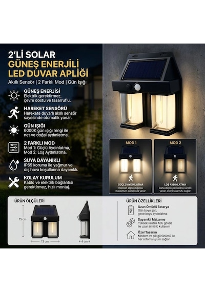2& 39 Li Solar Güneş Enerjili Led Duvar Apliği, Hareket Sensörlü, Şarjlı, Kablosuz Dış Mekân Bahçe Ve Kapı Lambası Bx40