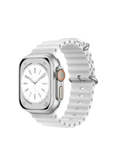 Forzacase Apple Uyumlu  Watch Ultra 49mm İçin Oluklu Ocean Silikon Kordon Kayış - Fc007 Beyaz