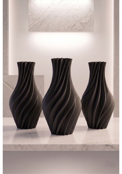 Suna Vazo Siyah 20 Cm - Modern Sarmal Burgu Dekoratif Salon Konsol Sehpa Çiçekliği