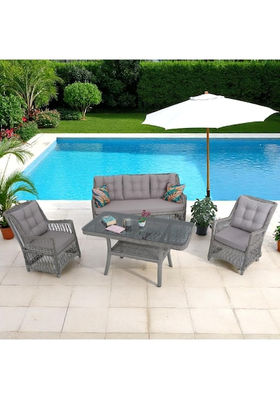Lavida Bahçe Oturma Takımı Rattan Bahçe Balkon Takımı 3+1+1 Ve Sehpa