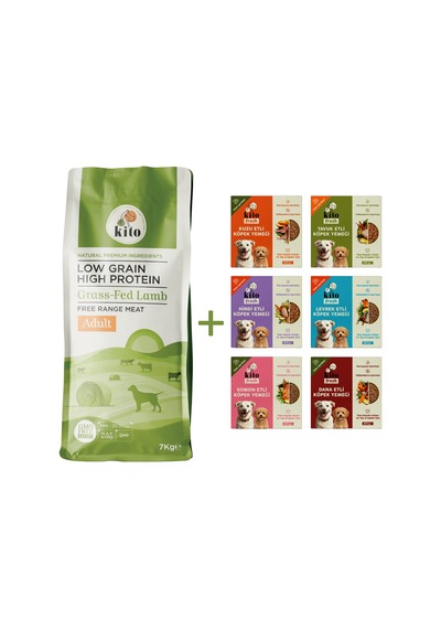 Kito Kuzu Etli Yetişkin Köpek Maması 7 KG + Kito Fresh Tanışma Paketi Köpek Yemeği 6'lı