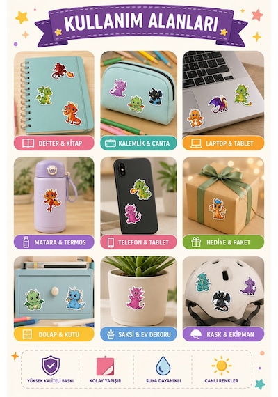 30 Adet Sevimli Ejderha Sticker Seti Çocuk Odası, Defter, Kırtasiye Ve Hediye Süsleme Çıkartmaları Çok Renkli