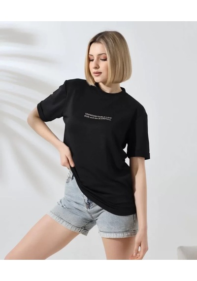 Soonaksesuar Unisex Bisiklet Yaka Baskılı Slim Fit T-shirt - Siyah SIYAH