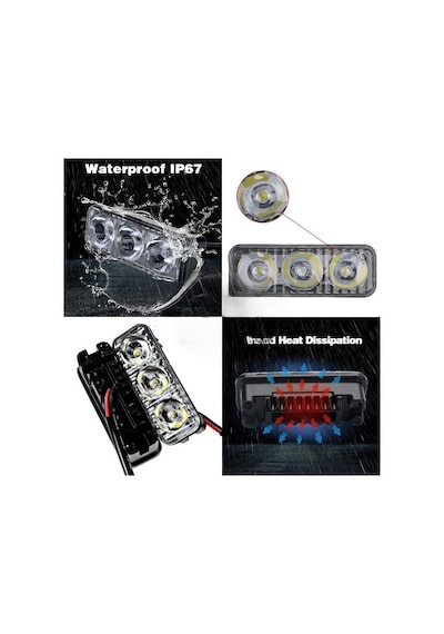 Drl 3 Led 12V Su Geçirmez Metal Mercekli Araba Motosiklet Gündüz Led Farı Beyaz 2 Adet