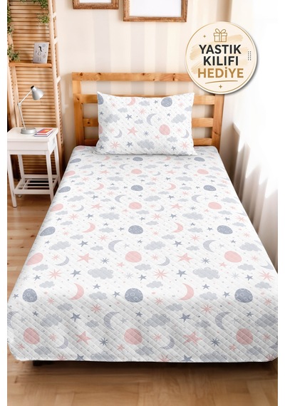 Evimde Bambaşka Ay Yıldız Bulut Çocuk Odası Tek Kişilik Pike Takımı-gri Pembe 160x220 CM Kapitone Yatak Örtüsü Evimde Bambaşka Ay Yıldız Bulut Çocuk Odası Tek Kişilik Pike Takımı-gri Pembe 160x220 CM Kapitone Yatak Örtüsü