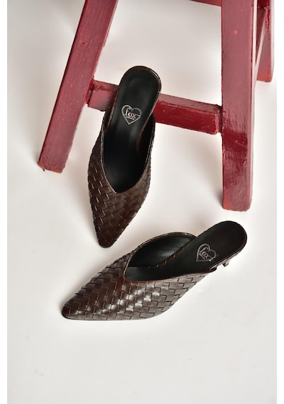 Fox Shoes Y654660709 Kahverengi İnce Topuklu Önü Kapalı Kadın Terlik