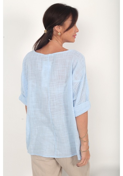 By Saygı Kadın İtalyan Coton Oversize Bluz Bebe Mavi