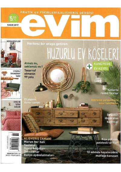 Evim - Pratik Ev Fikirleri Ve Alışveriş Dergisi -huzurlu Ev Köşeleri - Retro Eski Basım Koleksiyon - Kasım 2017 - Sayı 141