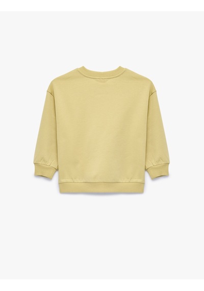 Koton Dinozor Baskılı Şardonlu Bisiklet Yaka Uzun Kollu Pamuklu Sweatshirt Yeşil 7wmb10102tk