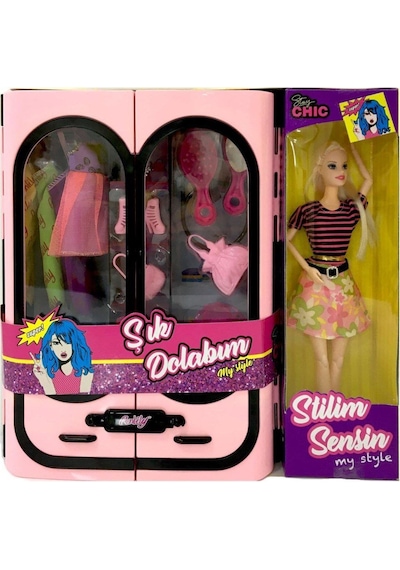 Oyuncak Barbie Bebek Gardolap Elbiseli Aksesuarlı Şık Dolabım