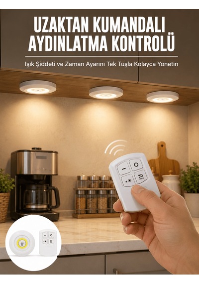 Spot Lamba Led Işık 3'lü Uzaktan Kumandalı Pilli Yapışkanlı Kablo Diğer