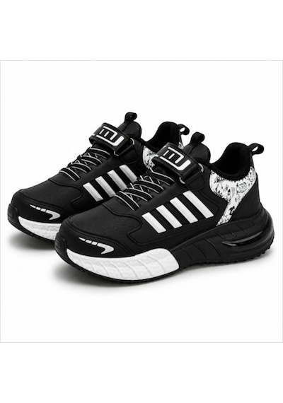 Black Flex Grafiti Çocuk Sneaker Ayakkabı Siyah Beyaz 31-35 2651 Sıyah
