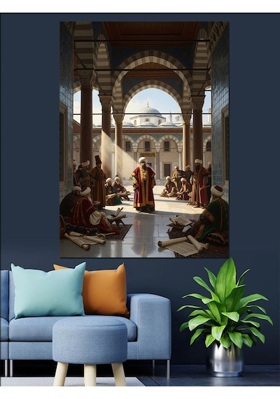 Osmanlı Camii Avlusu Ve Cemaat Dekoratif Kanvas - Mdf Ahşap Tablo