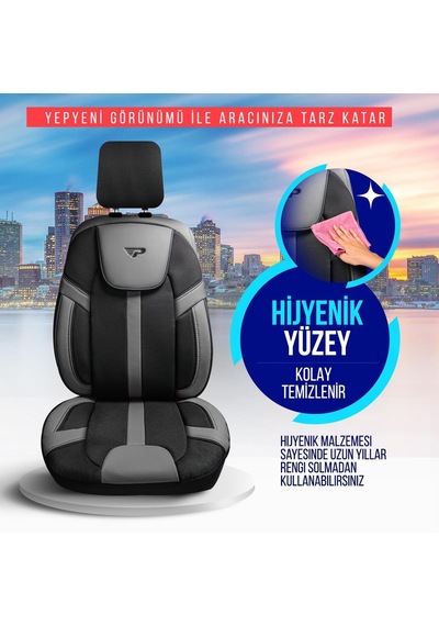 Panda Kapadokya Serisi Jakar Kumaş Oto Koltuk Kılıfı Tam Set Siyah - Füme