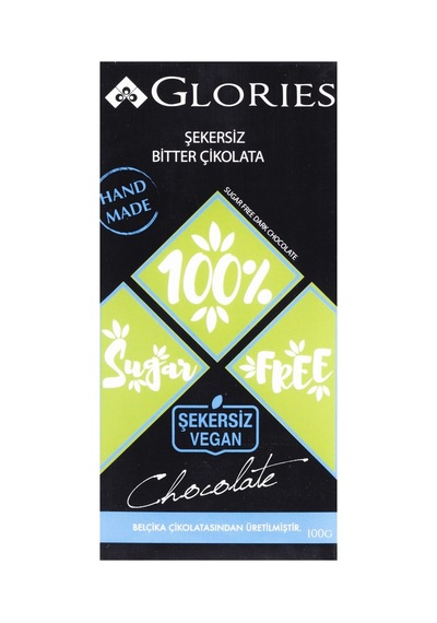 Glorıes Tablet Çikolata 100g Diyet Bitter - Vegan Şekersiz %54 Kakao Tarı