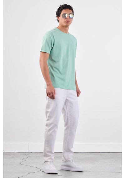 Dufy Mint Yeşili Bisiklet Yaka Pamuklu Düz Renk Slim Fit Erkek T-shirt Mint Yeşili