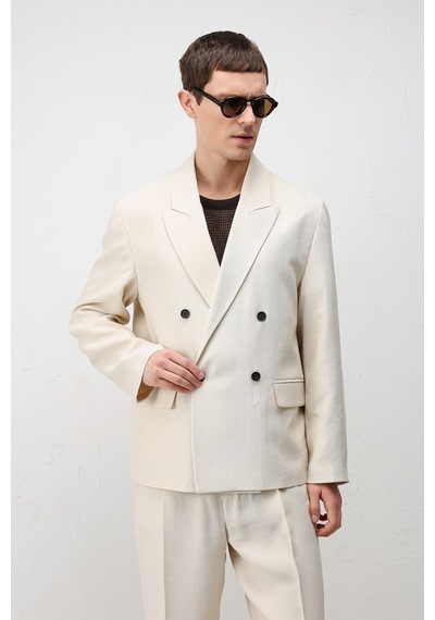 Antioch Modal Karışımlı Relaxed Fit Erkek Blazer Ceket Krem