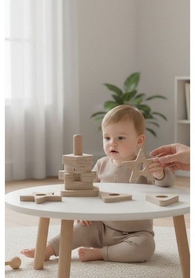 Ahşap Eğitici İkiz Geometrik Dikey Puzzle Model Yapboz