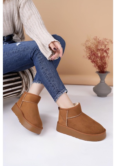 Nesilshoes Nesil Shoes Ypr 8391 Taba Süet İçi Kürklü Su İtici Kadın Bot