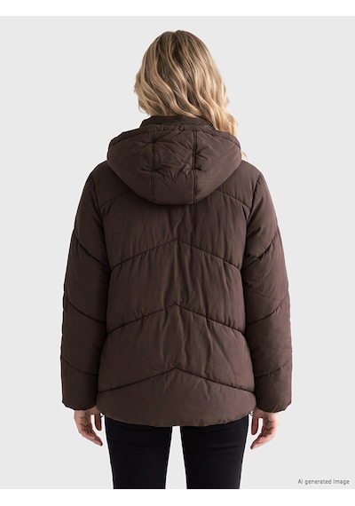 Lcw Vision Kahverengi Kapüşonlu Oversize Kadın Şişme Mont