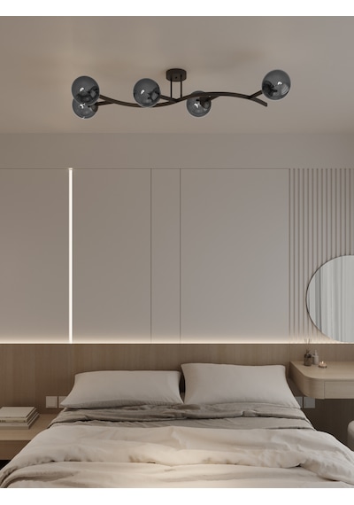 Noria Modern Siyah Metal Gövdeli 5 Li Füme Cam Küre Avize