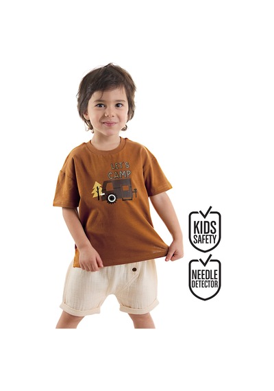 Denokids Kamp Arabalı Erkek Bebek Çocuk Yazlık Müslin Şort T-shirt Takım